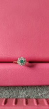 9ct Yellow Gold Green Round Emerald Cluster Ring w/ 10 Diamonds Size O 2mm