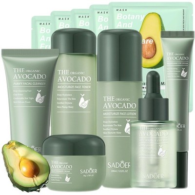 Avocado Skin Care Set, 11-In-1 Skincare Gift Set With Facial Cleanser, Face S...