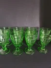 8 Hazel Atlas Glass COLONIAL BLOCK Uranium Green Goblet 5¾ Depression 395
