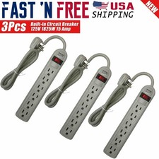 3x 3 FT 6 Outlets Built-in Safety Circuit Breaker Angle Plug AC Wall Power Strip