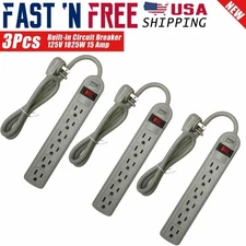 3x 3 FT 6 Outlets Built-in Safety Circuit Breaker Angle Plug AC Wall Power Strip