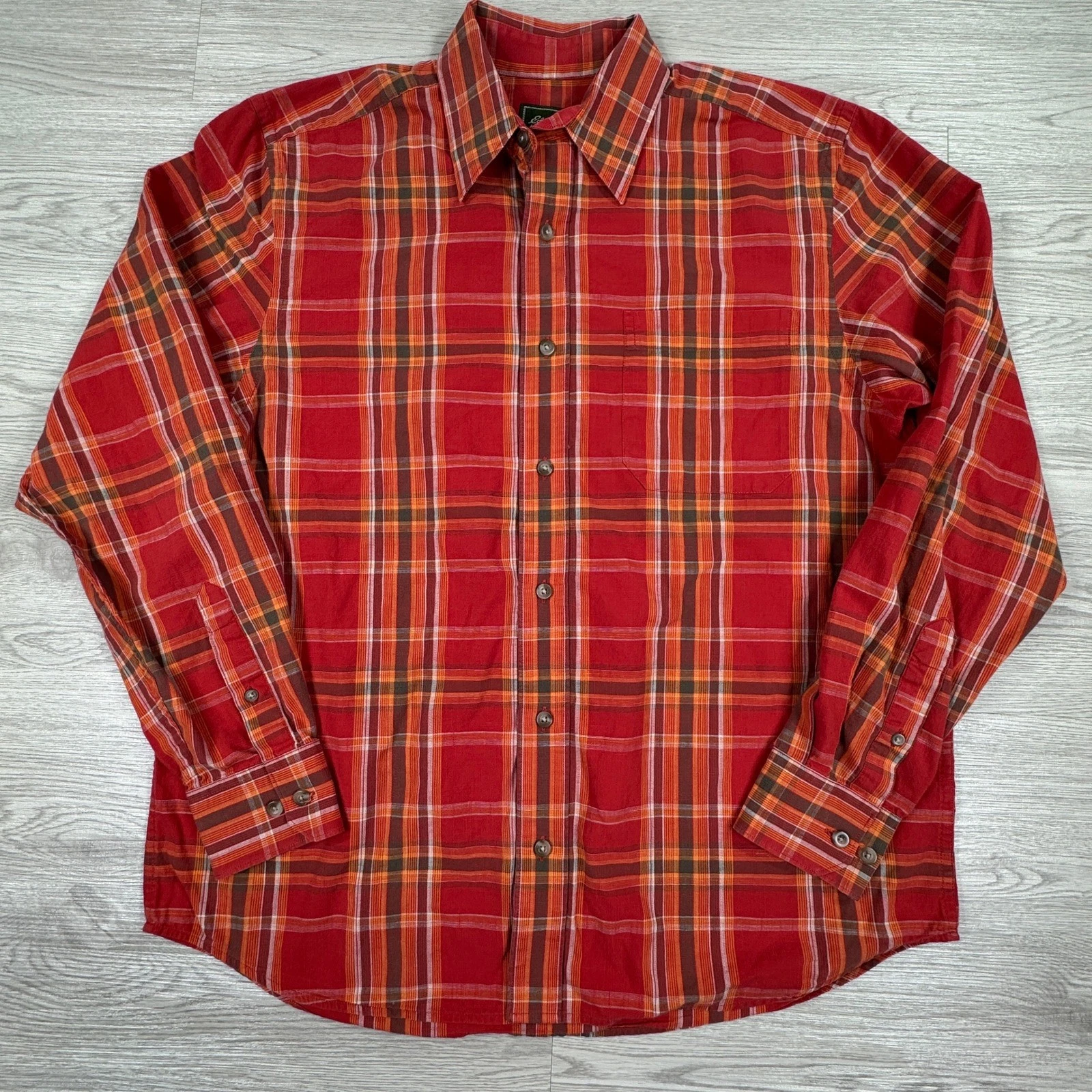 Eddie Bauer Mens Shirt Medium Red Plaid Cotton Long Sleeve Button Down Outdoor