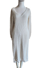 By athropologie beige knit dress open slit size medium 