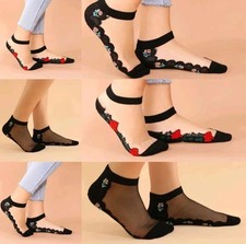 6 Pairs Womens Sheer Mesh Socks Nylon Crystal Silk Black White Breathable