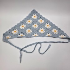 Handmade Crochet Daisy Bandana Scarf Headband Blue White Yellow Headkerchief