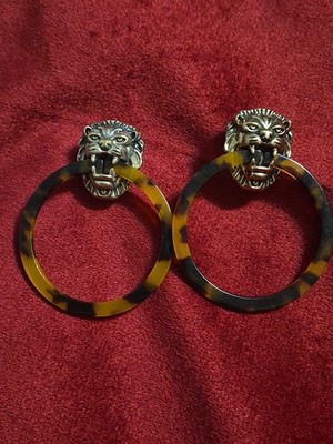 Vintage Lion Door Knocker Stud Earrings with  Tortoise  Hoop