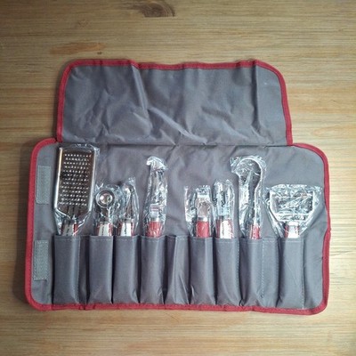 Wolfgang Puck 8-Piece Garnish & Kitchen Prep Set Stainless Steel w/ Roll-Up Case