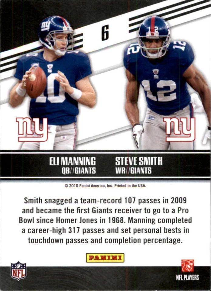 2010 Prestige Connections #6 Eli Manning/Steve Smith Giants - Image 2 of 2