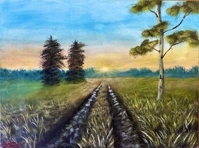 Original Acrylic Painting of a Country Road by Devansh Barot 16x20 in Canvas