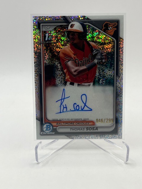 2024 BOWMAN CHROME THOMAS SOSA RC SPECKLE REFRACTOR #D 046/299 ORIOLES 1ST