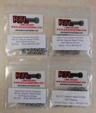 200pc Washer Head Phillips Self Tapping Screws 50ea #0x1/4 #0x3/8 #2x1/4 #2x1/2"
