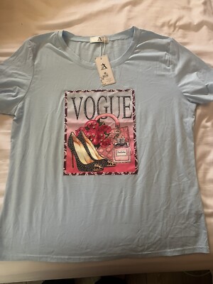 Embroidered women's T-Shirt LOVE  XL Azul Cielo Crew Neck