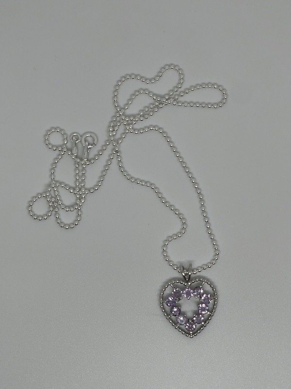 925 Sterling Silver Amethyst Heart Necklace 18” Chain