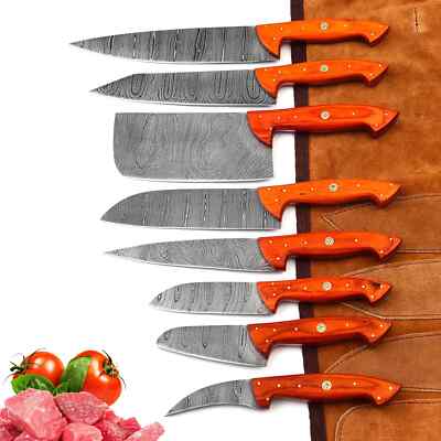 Custom Made Damascus Steel Professional Kitchen Knife set with roll bag-ZEE-2910