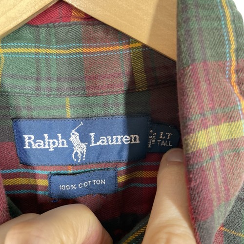 Vintage Ralph Lauren Flannel Shirt Mens L Tall Red Green Check Tartan - Picture 3 of 7