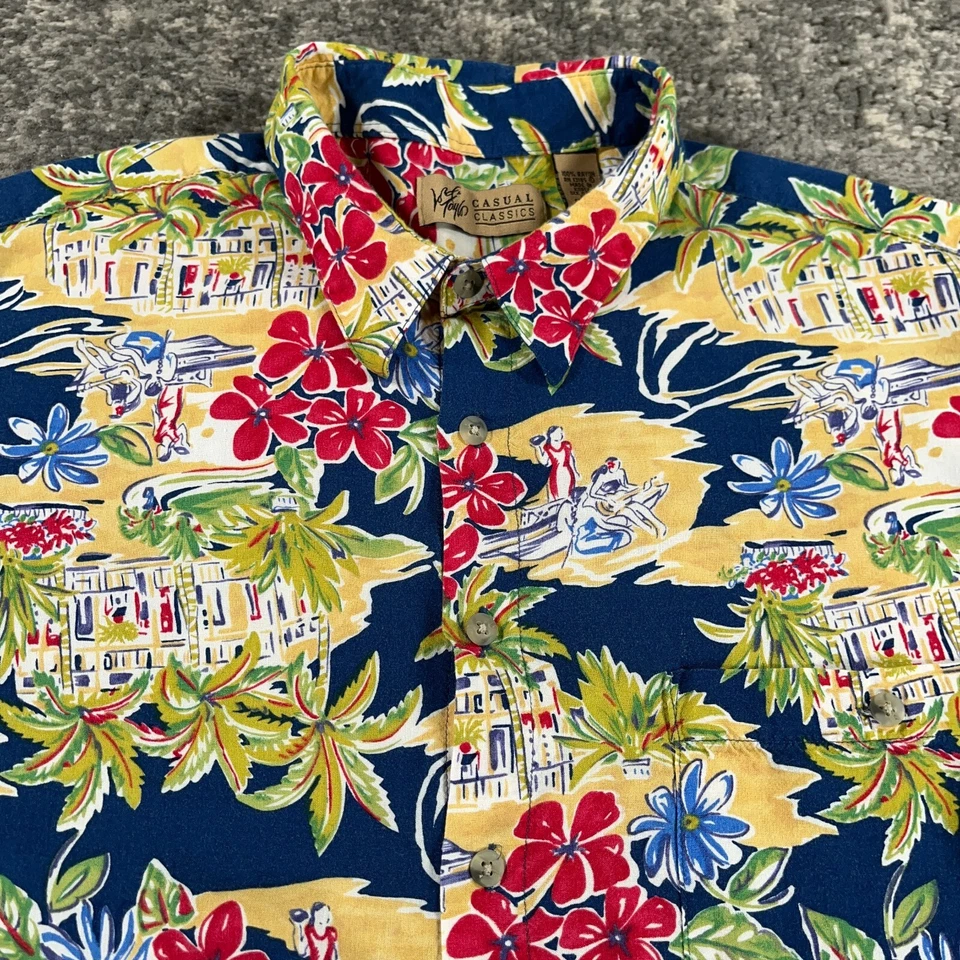 Camisa Hawaiana Lord Taylor De Colección Para Hombres XL Azul Palmera Hotel Playa Estampado Años 90 Foto 2 de 4