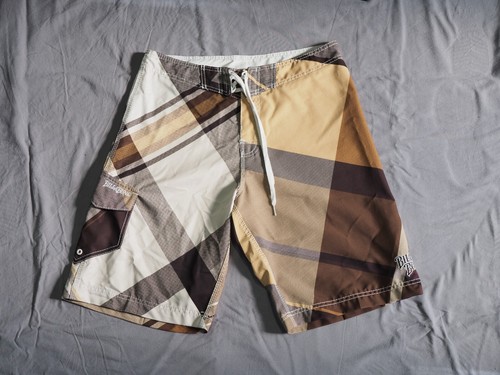 Billabong Trunks Size 33 Brown Swim Shorts Check Plaid Surf Board Beach Coastal