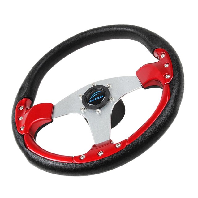 ABS Boat Steering Wheel Polished 3 Spoke 3/4" 350mm w/ Center Cap for