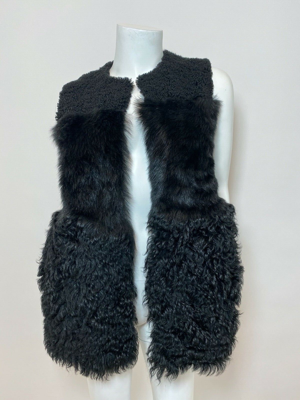 Theory Reversible Shearling Patchwork Vest in Bla… - image 1