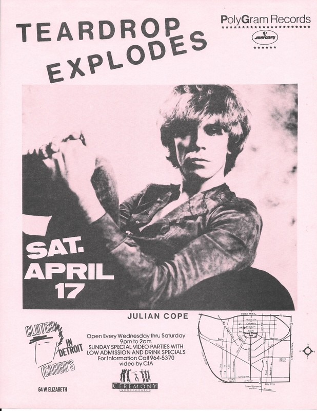 TEARDROP EXPLODES Julian Cope Detroit 1982 Rare ORIGINAL Concert Flyer poster