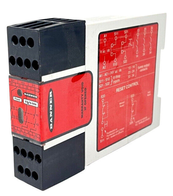 Banner ES-FA-9AA Safety Relay Module for E-Stop/Rope Pull/Interlock 24 V ac/dc