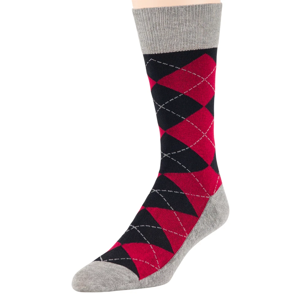 Paquete de 6 calcetines de vestir de algodón grandes clásicos a rayas negros grises rojos para hombre Foto 4 de 4