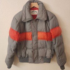 Vintage Powder Down Ski Wear Down Feathers Striped Puffer Jacket Mens sz Small