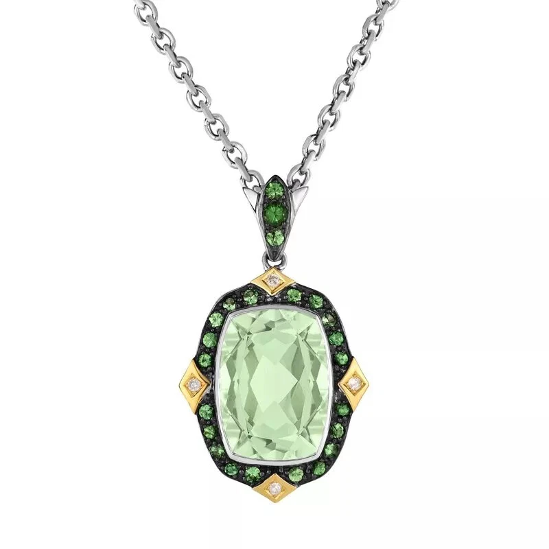 Phillip Gavriel Designer Green Amethyst N Diamond Necklace 18" 18k Gold N Silver - Imagem 4 de 4