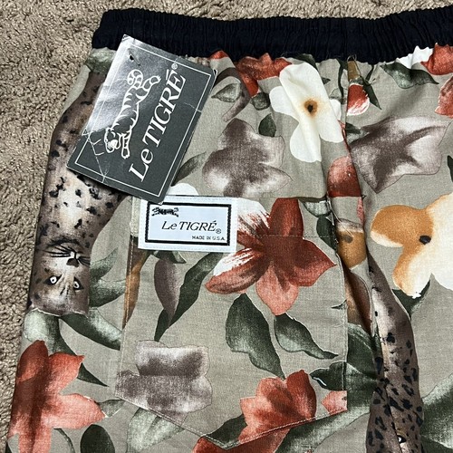 VTG Le Tigre Drawstring Board Shorts Floral Boy XL 20 Youth Kids USA Made NEW - Picture 7 of 12