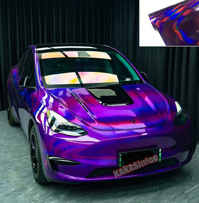 Purple Glossy Holographic Chrome Chameleon Rainbow Car Vinyl Wrap PVC Sticker US
