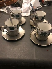 Vintage Goebel demitasse tea cup and saucer KPM Germany set of 4 w/spoons