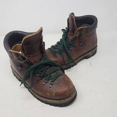 Vintage Scarpa LL Bean Brown Leather Norwegian Welt Hiking Boots Mens  Vibram
