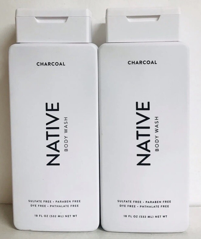 2 Bottles Native Charcoal Body Wash 18 fl oz Each Dye & Paraben