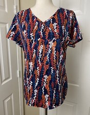 Urbane Womens Medical Scrub Top Size Medium Blue Orange Uniform Shirt