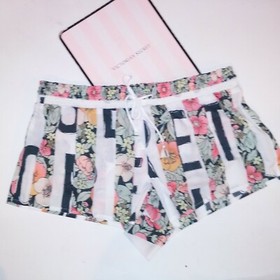 Victoria Secret Sleep Shorts Small Sleepwear White Black Floral Logo Pajama New