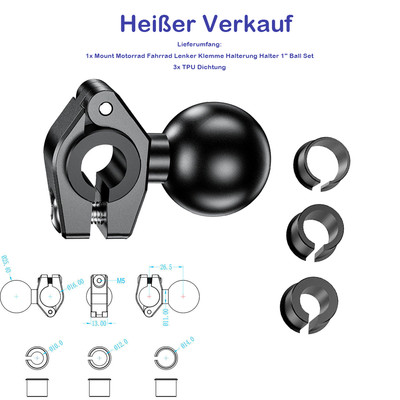 Mount RAM Mount Motorrad Fahrrad E-Bike Lenker Klemme Halterung 25mm Kugelkopf,