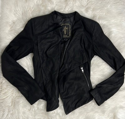 My Tribe Jacket Womens XS  Black Open Front Waterfall Leather Rocker Biker