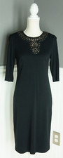 Suzi Chin for Maggy Boutique Dress Size 6 Black Metallic Beaded Bodycon Sleeves