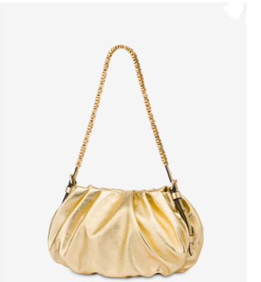 NEW Moschino SMALL GOLD LAMINATED NAPPA LEATHER BAG W GOLD-PLATED LOGO HANDLE