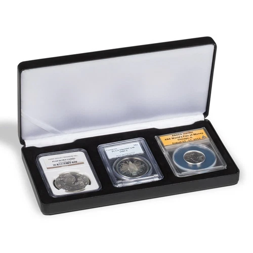 Black Leatherette Box for 3 Coin Slabs - PCGS NGC ANACS up to 2 1/2 x 3 3/8"