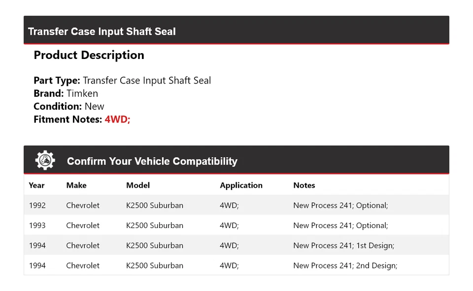For 1992-1994 Chevrolet K2500 Suburban 4WD Transfer Case Input Shaft Seal Timken - Image 2 of 4