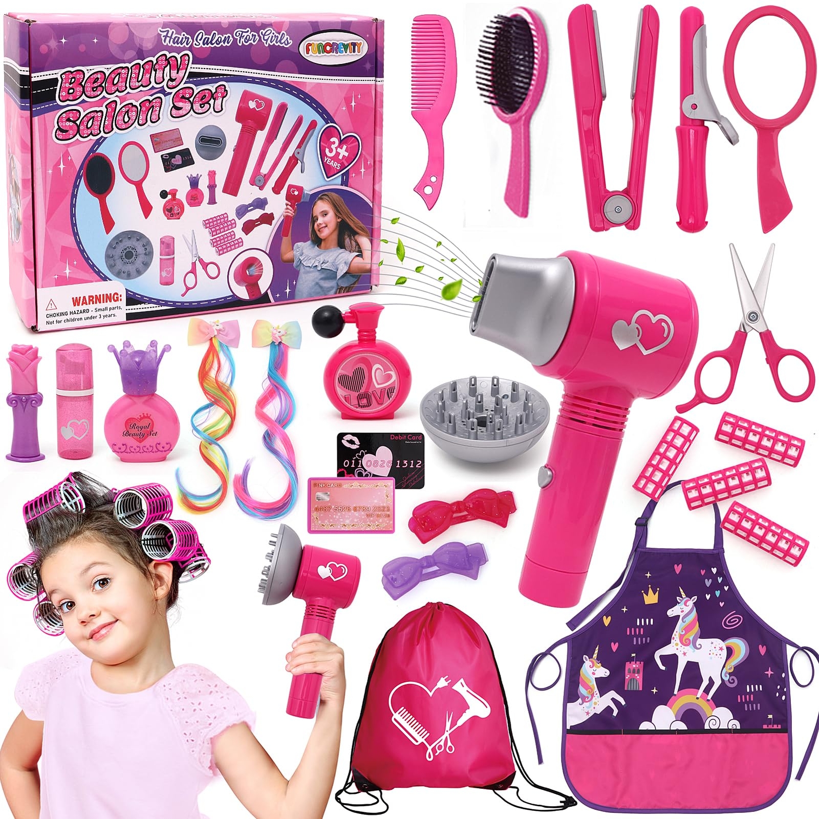Hair Salon Toys for Girls Beauty Salon Set with Pretend Play Hair Salon Styli...