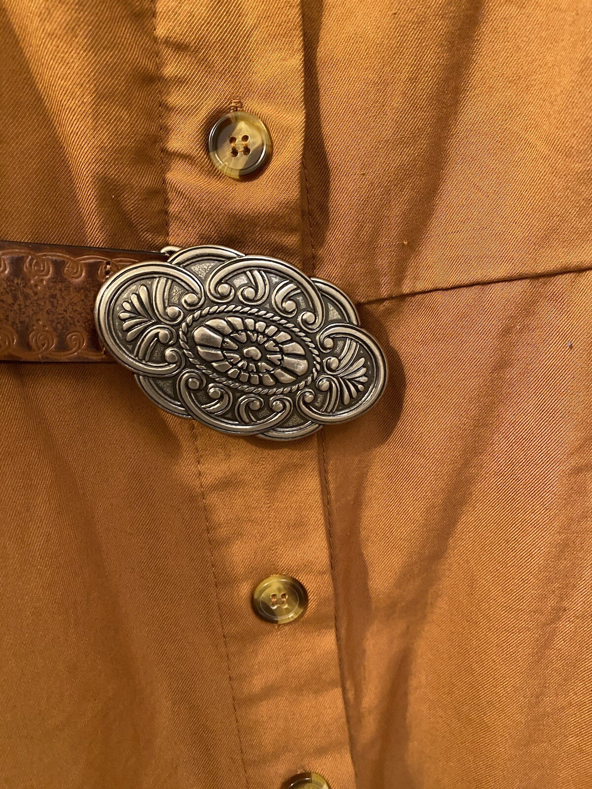 Rust Color Strap Tortoise Shell Button Up Dress S… - image 12