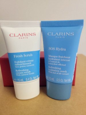 Clarins SOS Hydra Mask & Fresh Cream Scrub Travel Size Duo, Sealed