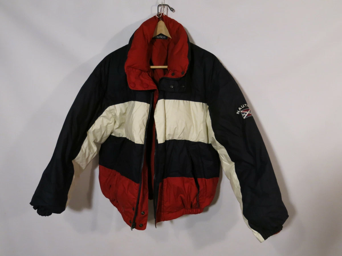 VTG Nautica Men's M Reversible Red White Blue Down Filled Puffer Jacket Coat