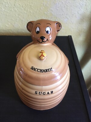 ''A MARK ExcLusive'' BEAR holding BEE HIVE Honey Sugar Saccharin JAR Vintage RARE