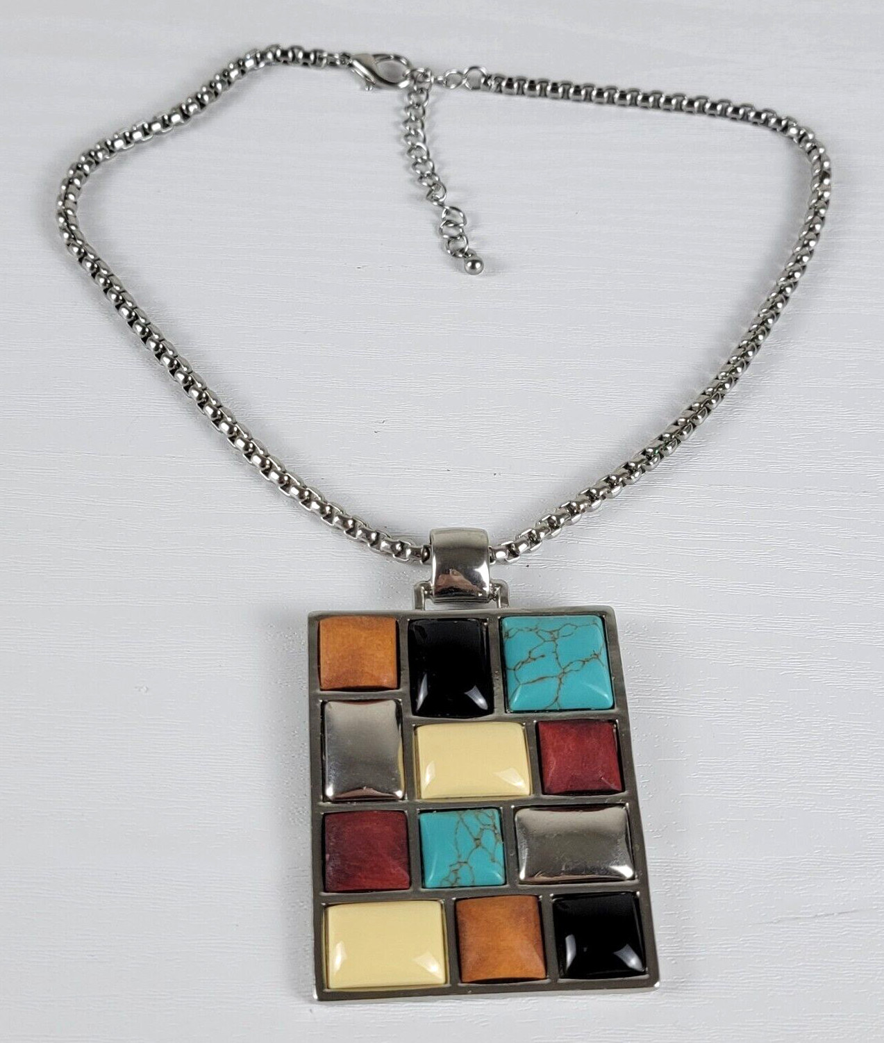 Multicolor Stone Cabochon Rectangle Statement Pen… - image 3