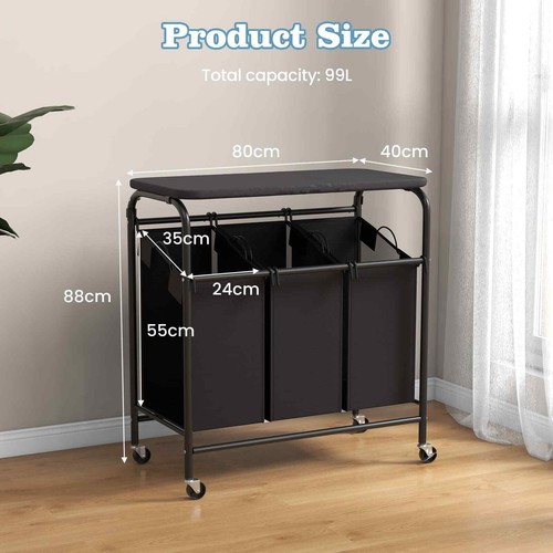 Rolling Laundry Basket Clothes Storage Laundry Hamper-Grey - Picture 10 of 10