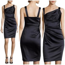 VERA WANG New 12 Cocktail Lined Ruched Navy Satin Contemporary Sheath Zip Dress
