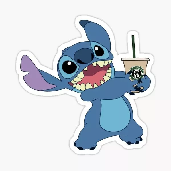 Stitch Drinking Coffee Starbucks Disney Cute Sticker Decal